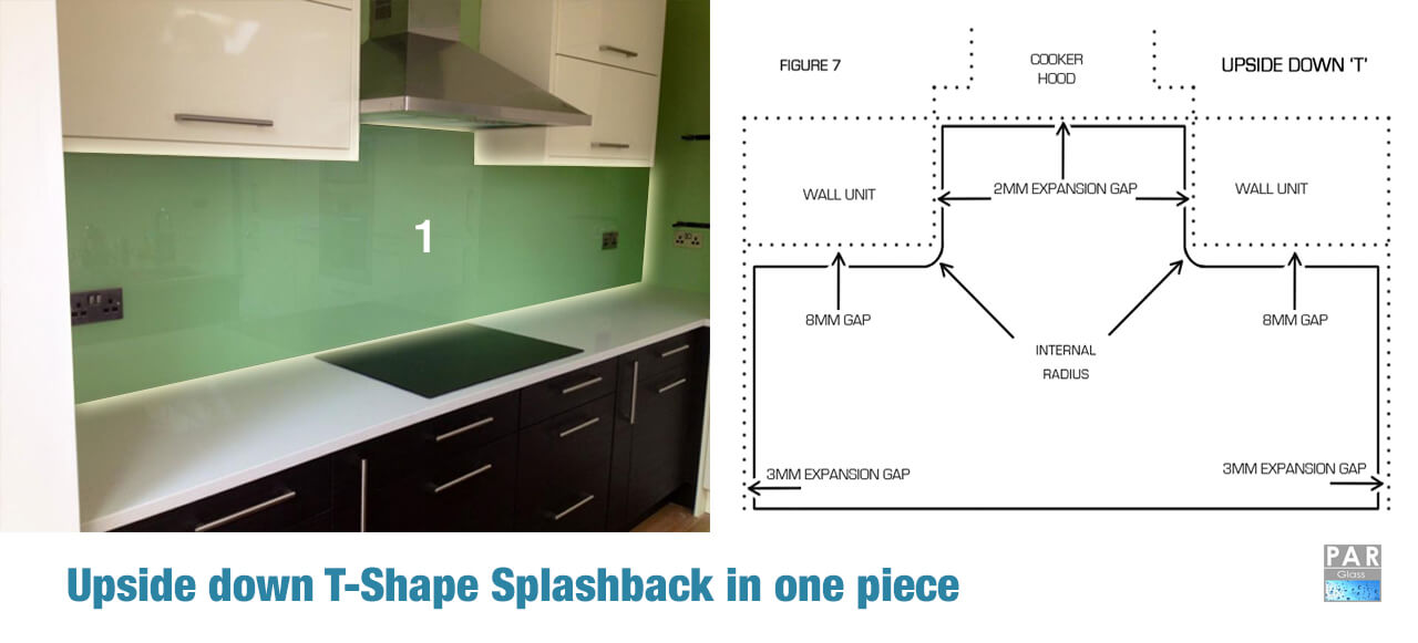 Upside down T-Shape Splashback in one piece